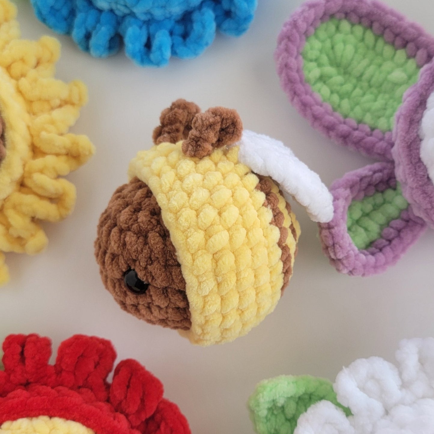 No Sew - Mini Stress Ball Buddies Garden Series Crochet Pattern, Daisy, Sunflower, Forget Me Not, Wasp, Quick Market, Easy Make, Flower, Bee