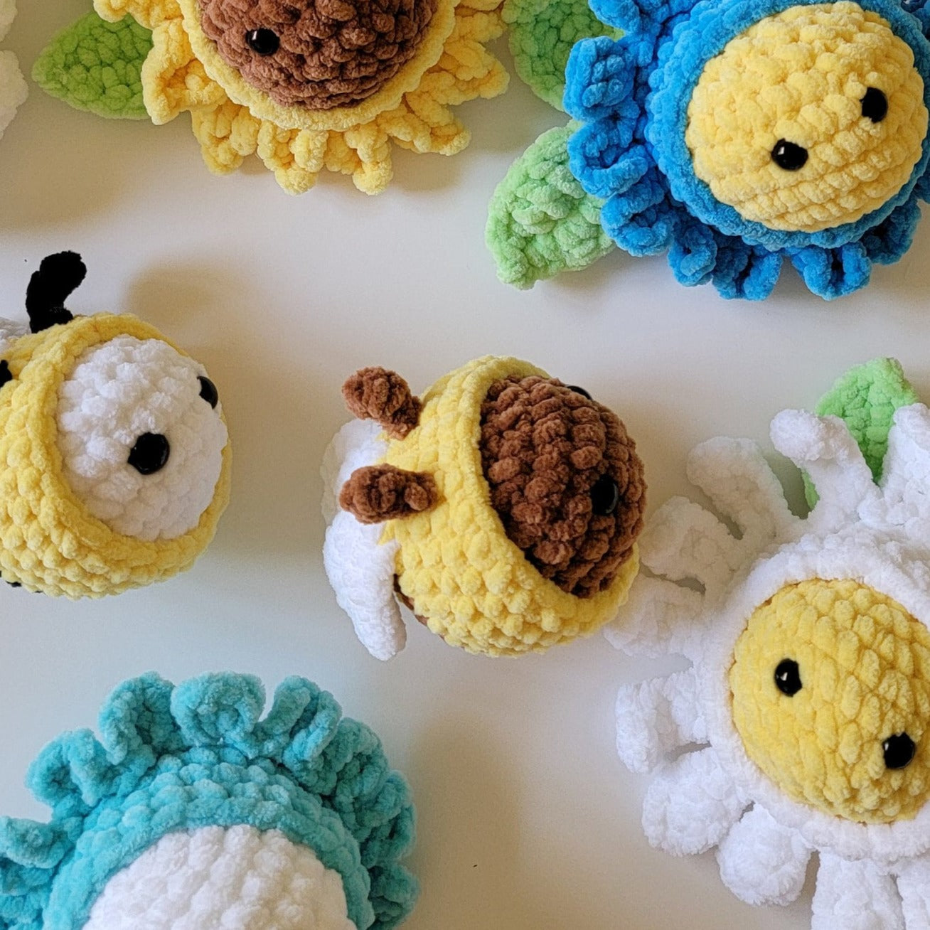 No Sew - Mini Stress Ball Buddies Garden Series Crochet Pattern, Daisy, Sunflower, Forget Me Not, Wasp, Quick Market, Easy Make, Flower, Bee