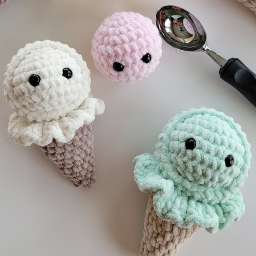 No Sew - Mini Stress Ball Buddies Ice Cream Cone Hood Pattern, Interactive Toy, Summer Crochet, Quick Market, Easy, No Sew Crochet, Fidget